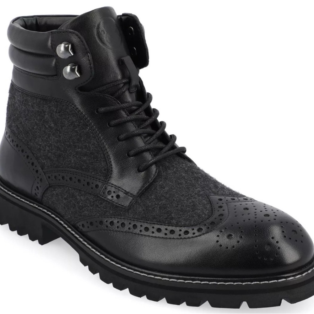Men's Black Leather and Gray Wool Boots